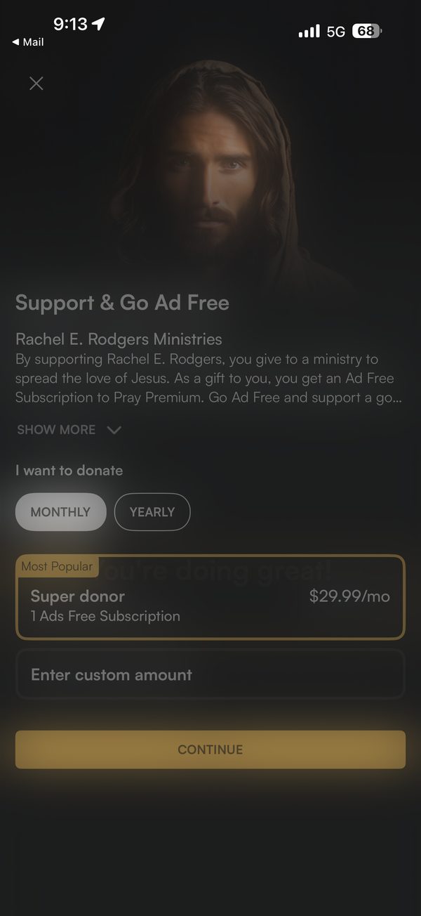 A ministry donation that brings an ad-free subscription