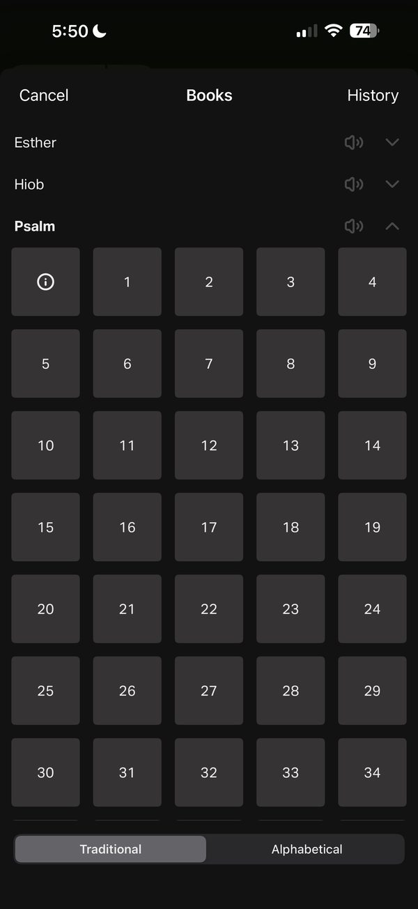 A chapter grid that opens inside the book list