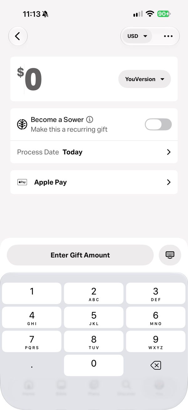 A give screen that starts at zero, with monthly switched off