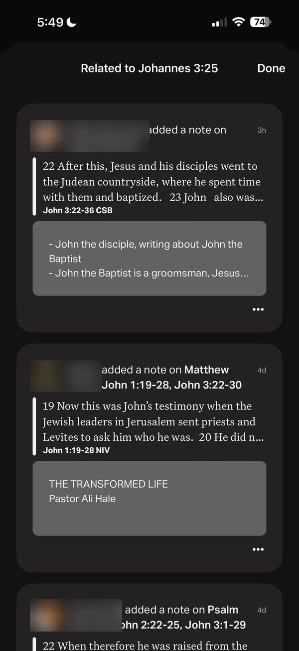 Other readers’ notes related to a verse
